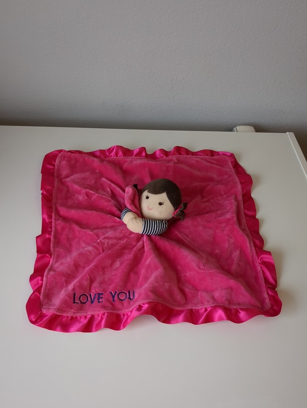 Carters Girl Doll Lovey I Love You Pink Security Blanket Rattle (READ)